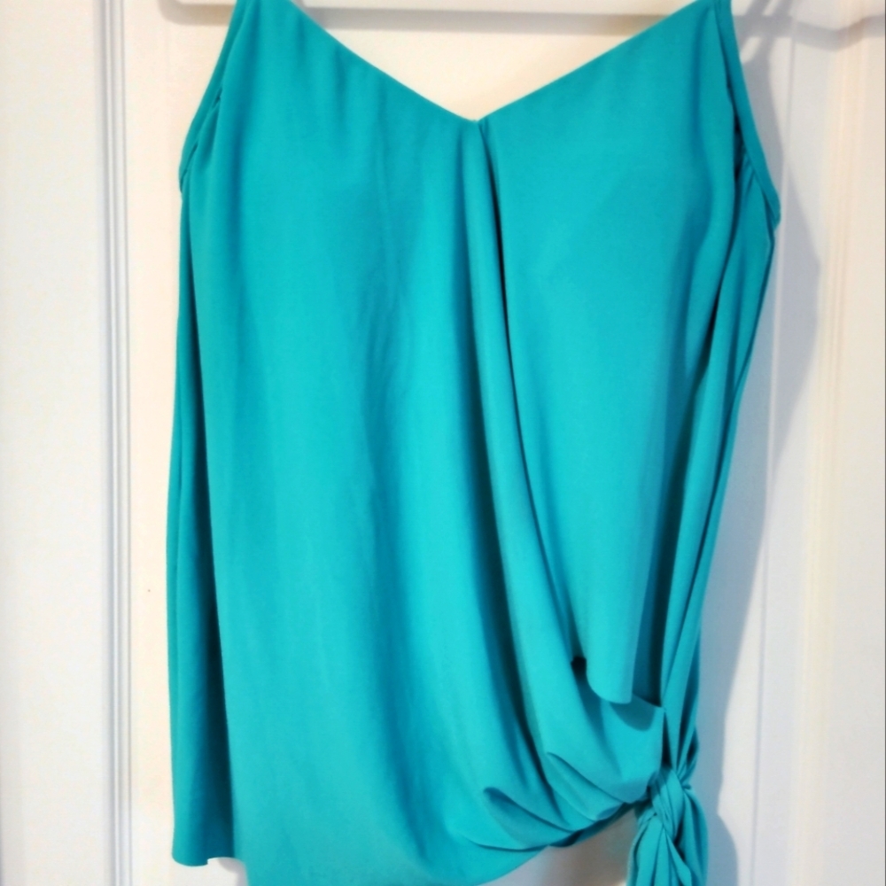 MAGICSUIT LAYERED TEAL FULL BRA TANKINI TOP SIZE 8 NWOT SIDE TIE RESORT VACATION